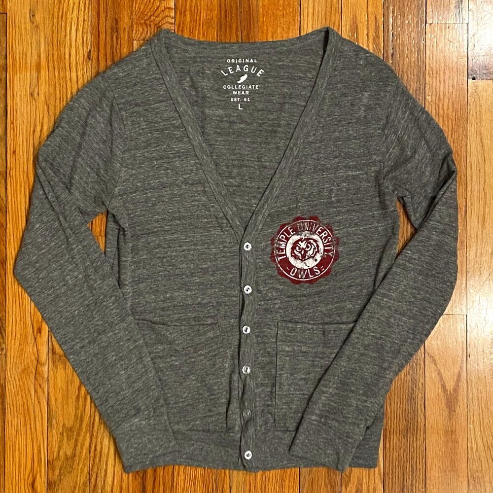 League Temple University Girls Long Sleeve Cardigan Size Large